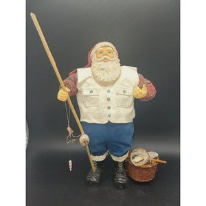 Vintage Fishing Santa Claus Figure 15" Fisherman Resin